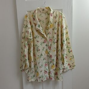 Vintage Gold Label Victoria's Secret Floral  Cotton Button Front  Sleep Top XL